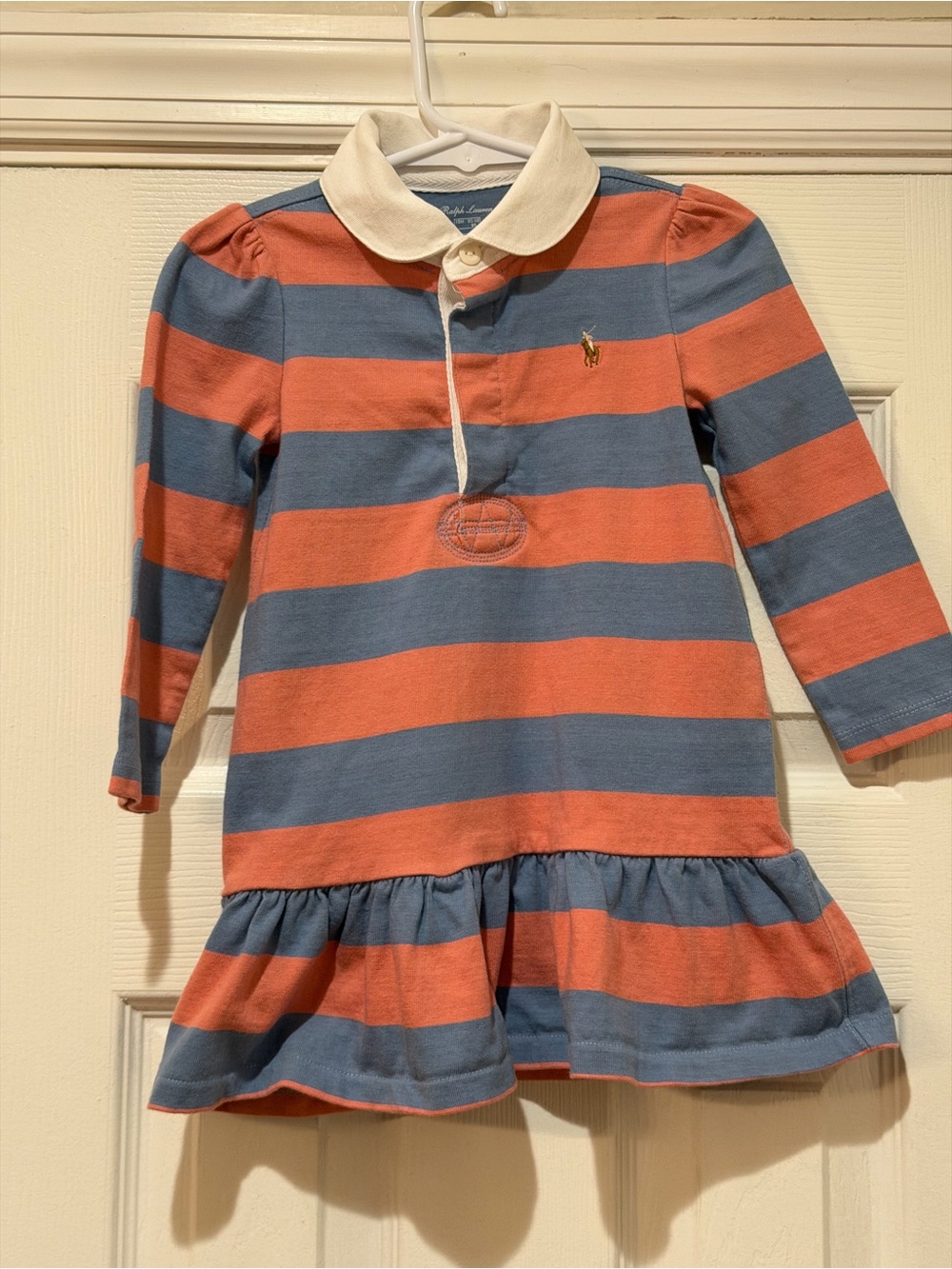 Polo by Ralph Lauren Blue and Coral Striped Polo Dress